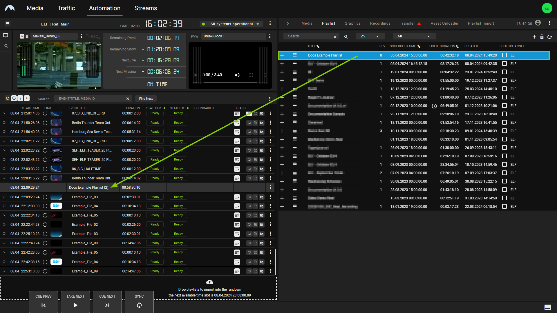 Automation - Drag new playlist into rundown