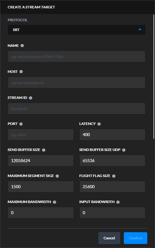 Stream Control - Static routing stream target properties