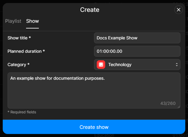 Traffic - Set basic show properties