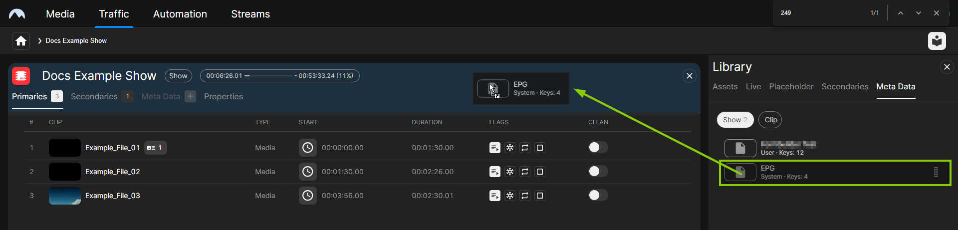 Traffic - Add a metadata keyset to a show