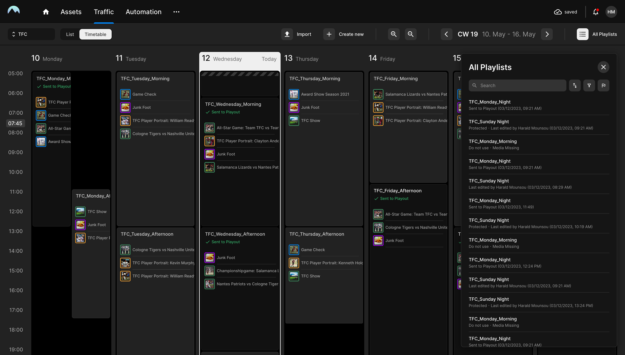 Traffic - Playlists - Timetable view