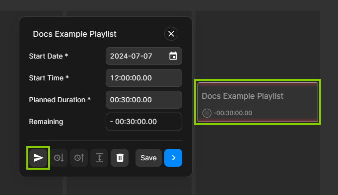 Traffic - Send playlist to playout in Timetable view