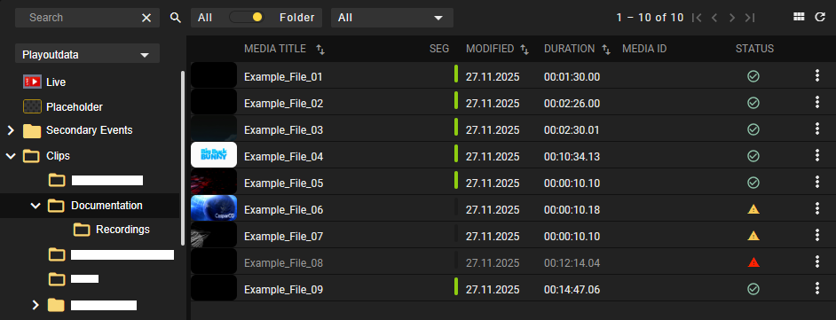Automation - Media asset list (table view)