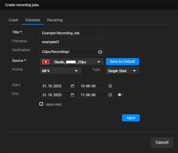 Automation - Create recording job