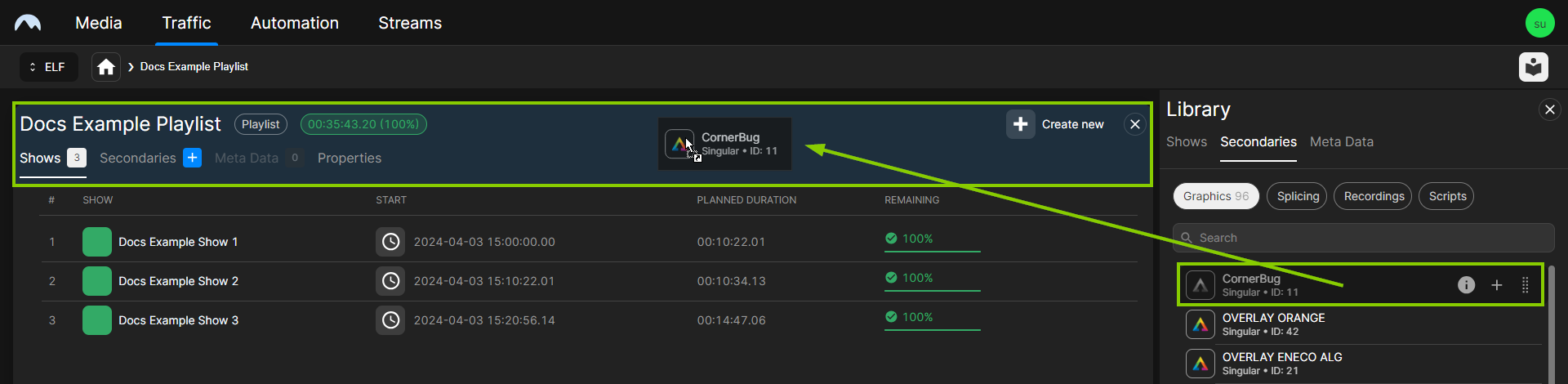 Traffic - Add a secondary event to a playlist