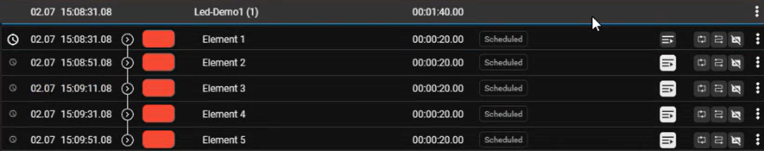 Automation - Example playlist with five 20-second clips