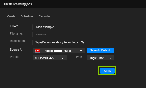 Automation - Create crash recording job