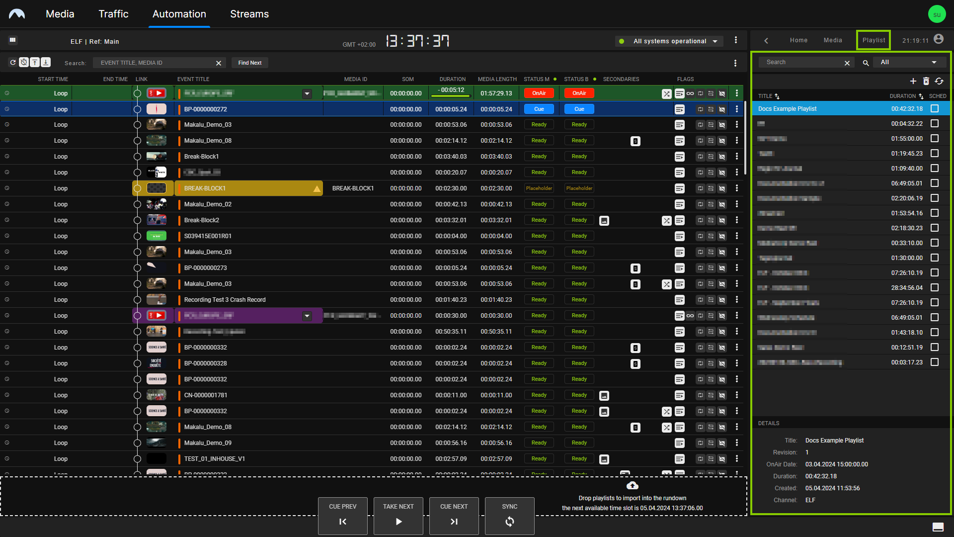 Automation - Playlist tab in rundown-centric view