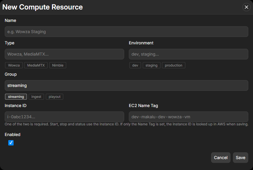 Makalu Admin - New compute resource