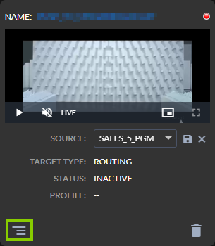 Stream Control - Open static routing stream target settings