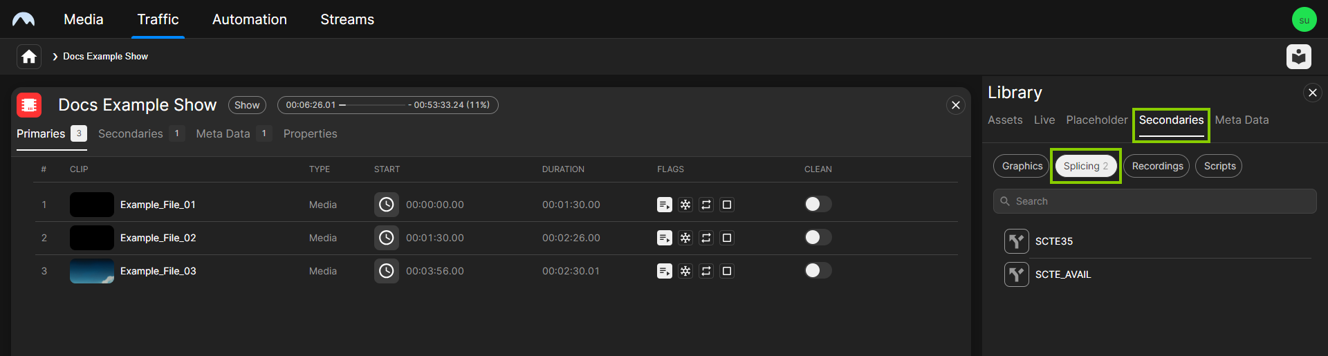 Traffic - Available splicing secondary events