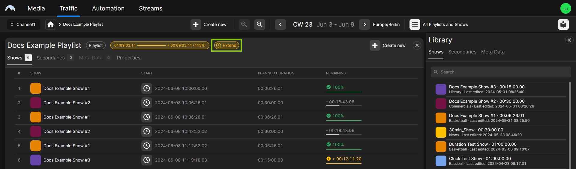 Traffic - Extend planned playlist duration