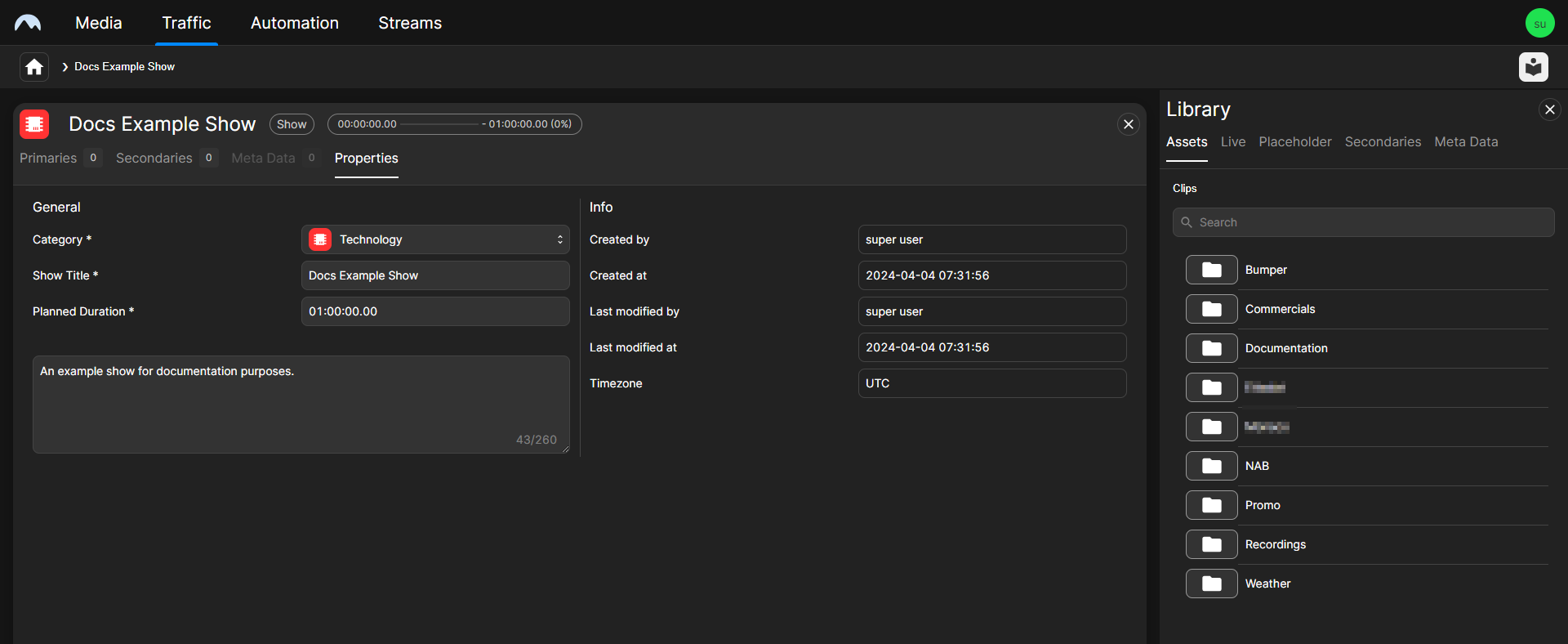 Traffic - Edit basic show properties